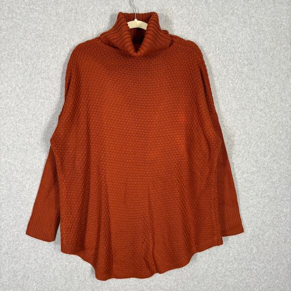 Sweater‎ Womens Medium Rust Burnt Waffle Poncho Cowl Slouchy Comfy Lounge Thin - Picture 6 of 9